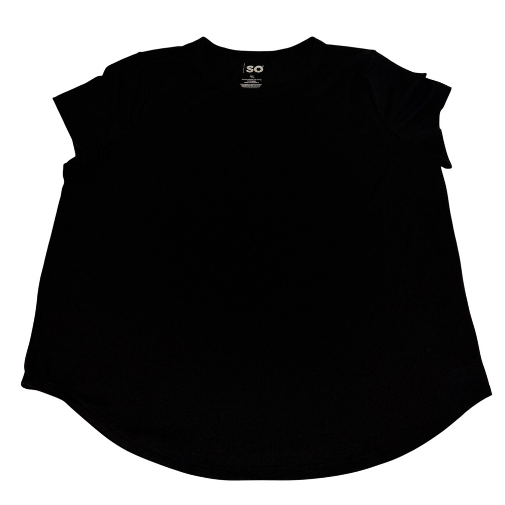 SO Women XL Black Short Sleeve T-Shirt Crew Neck Curved Hem